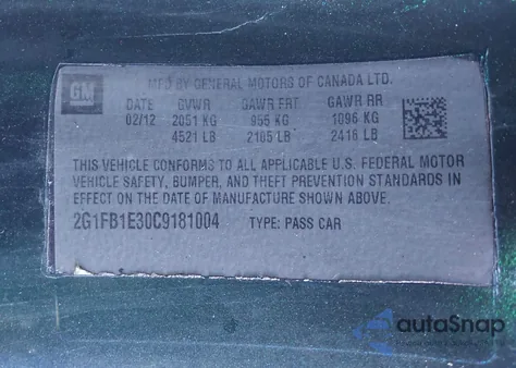 2012 Chevrolet Camaro 1Lt from USA, damaged, VIN 2G1FB1E30C9181004